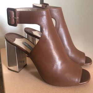 Prada Leather Metallic-Heel Ankle Boots
